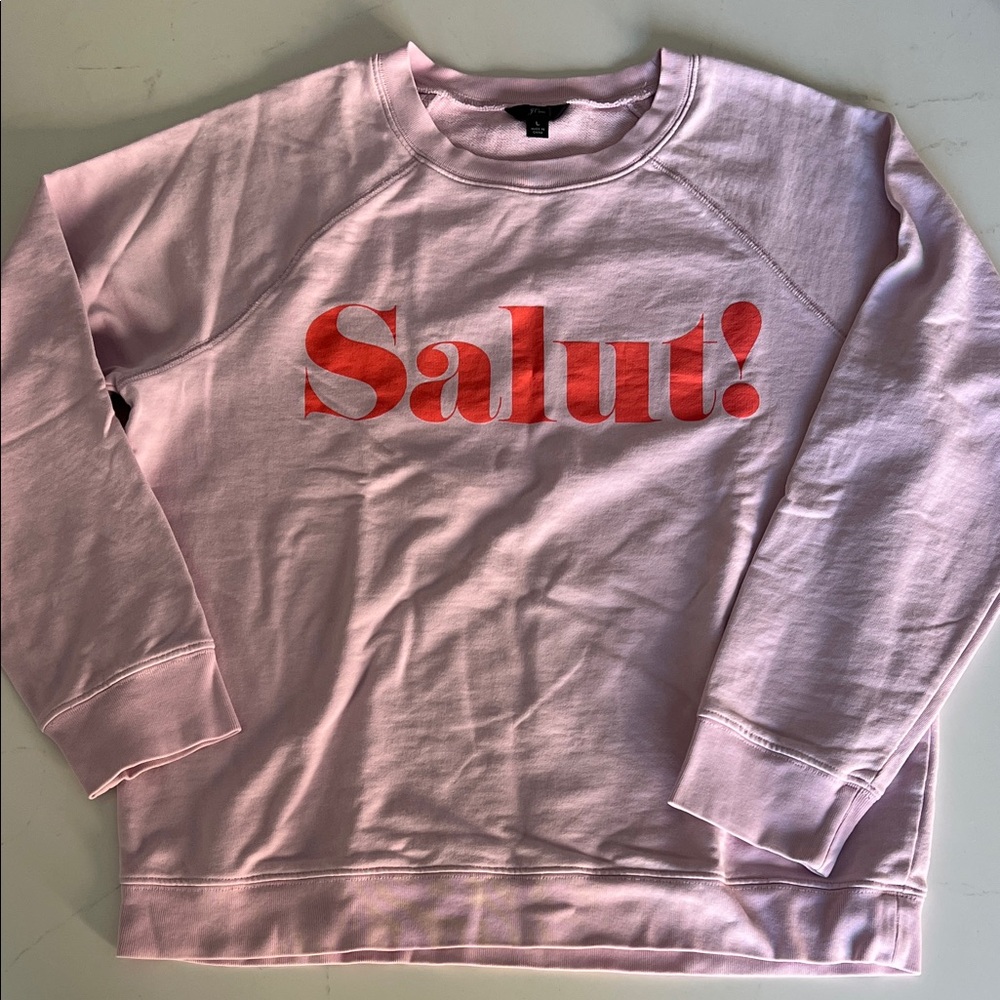 J. Crew Light Pink Sweatshirt with Red Salut Graphic
